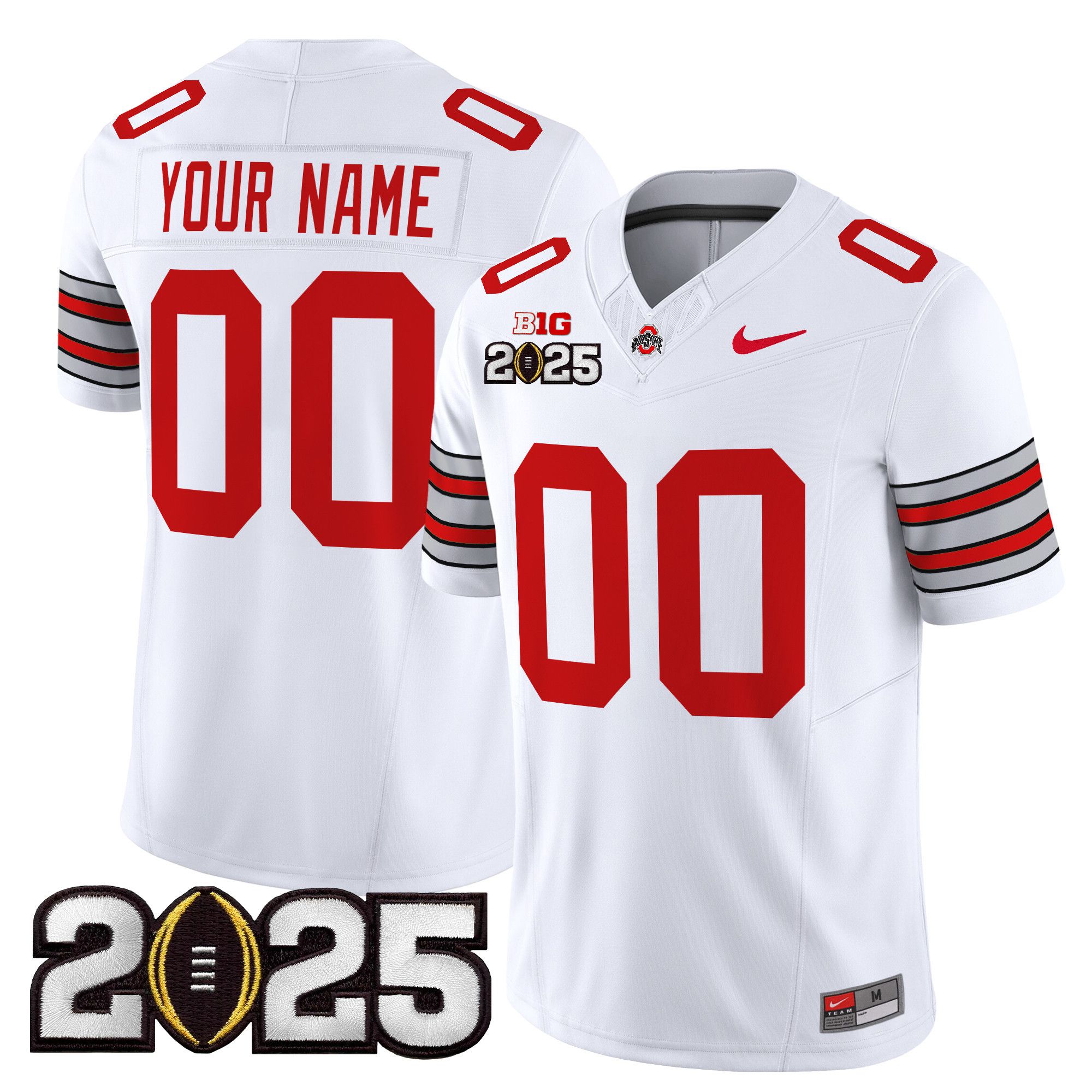 Men Ohio State Buckeyes White 2025 CFP Final Patch Vapor Limited Custom NCAA Jersey->customized ncaa jersey->Custom Jersey